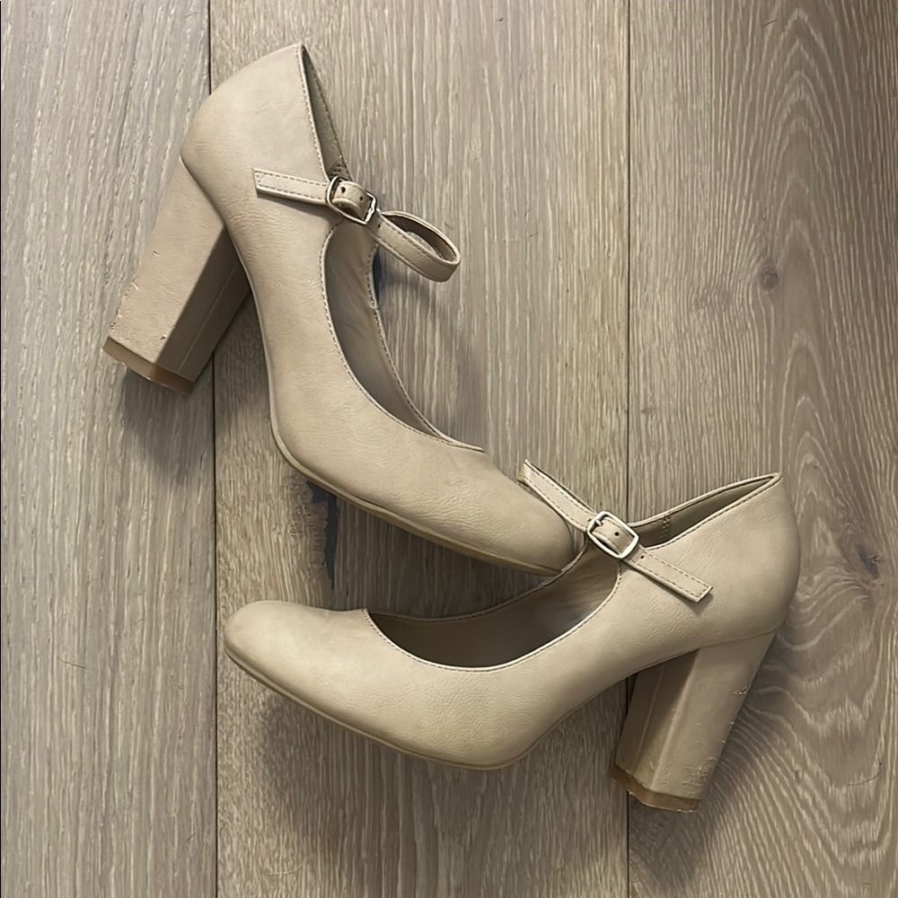 Adams Tan Chunky Heel Mary Jane Shoes